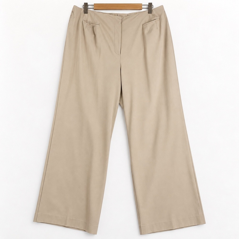 Talbots Woman Tan Beige Stretch Wide Leg Tailored Dress Pants Size 24W